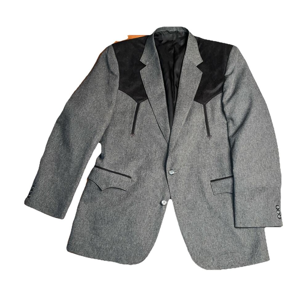 Circle S Blazer Sport Coat Men 44L Gray/Black Texas Western Jacket USA